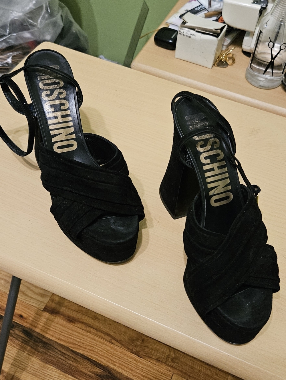 Moschino Black Suede Platform Sandals